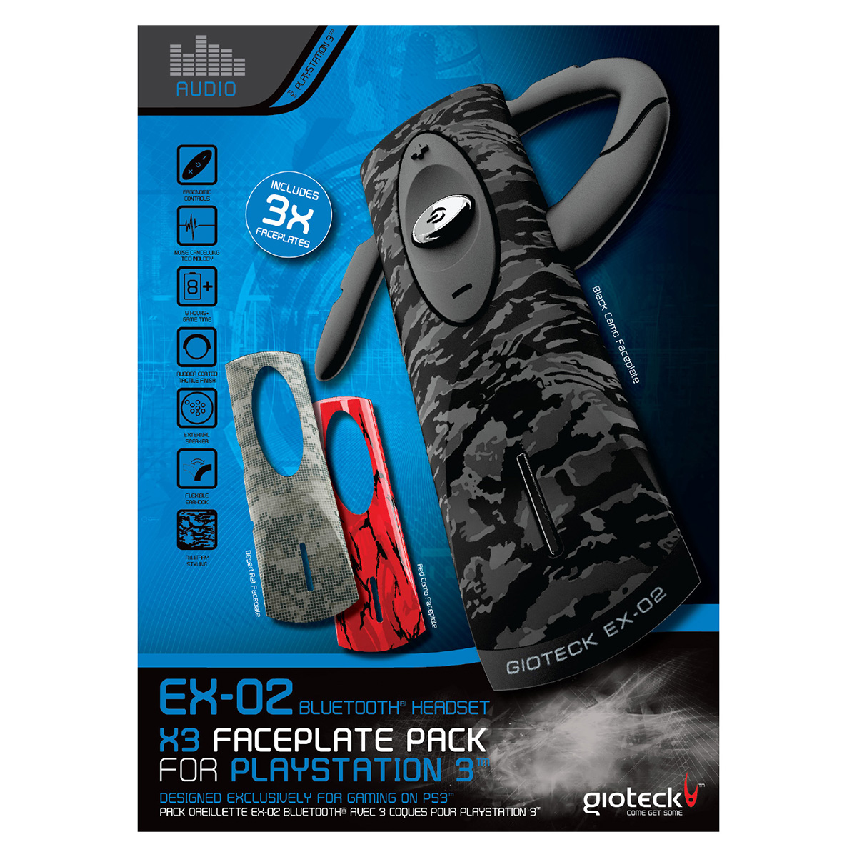 GIOTECK EX-02 BLUETOOTH HEADSET & 3 FACEPLATE PACK [PS3]