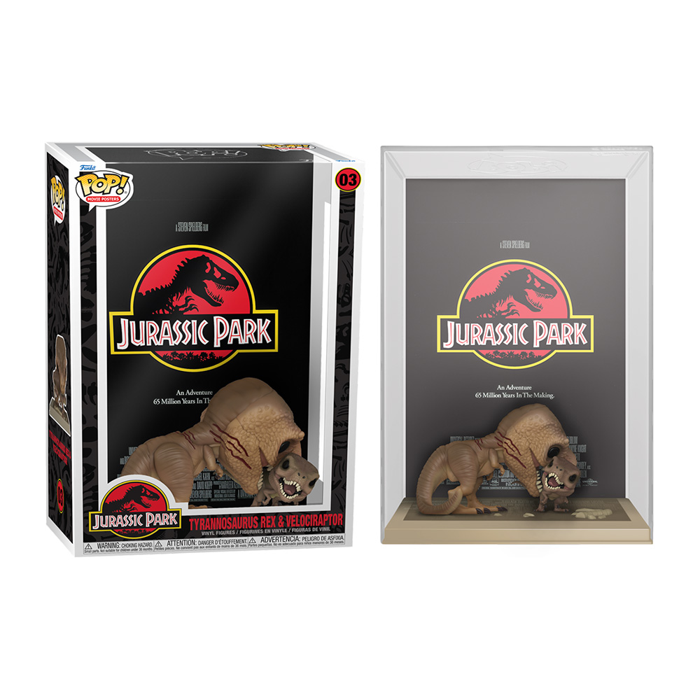 JURASSIC PARK - POP MOVIE POSTER TYRANNOSAURUS REX & VELOCIRAPTOR