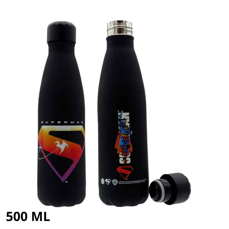 SUPERMAN - BOTELLA NEGRA ACERO INOXIDABLE DOBLE PARED 500 ML